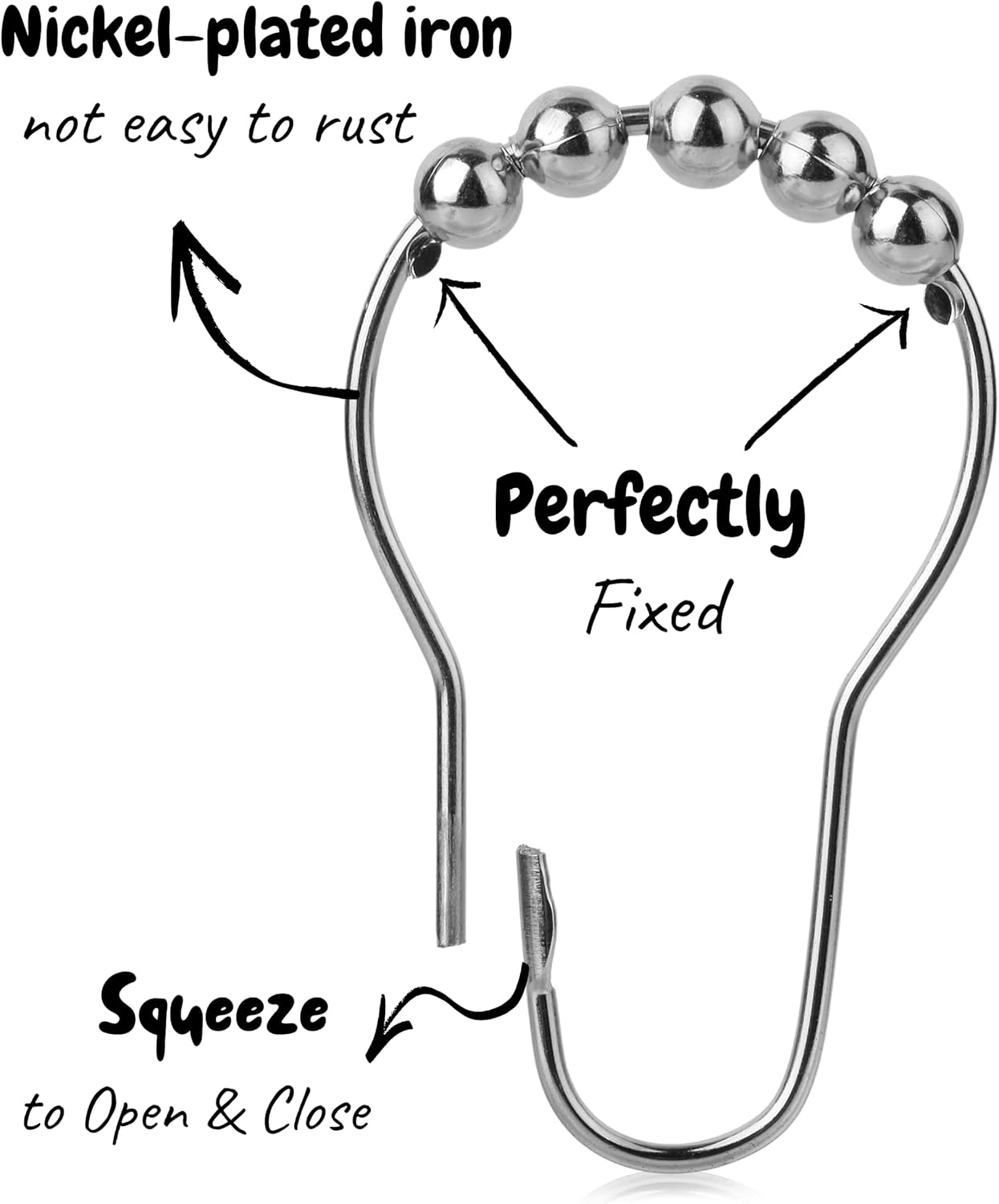 Slick- Shower Curtain Rings, 12 Pack, Silver Shower Curtain Hooks, Metal Shower Hooks, Shower Curtain Rings Rust Proof, Shower Curtain Hooks, Shower Rings for Curtain, Shower Hooks for Shower Curtain : Home & Kitchen