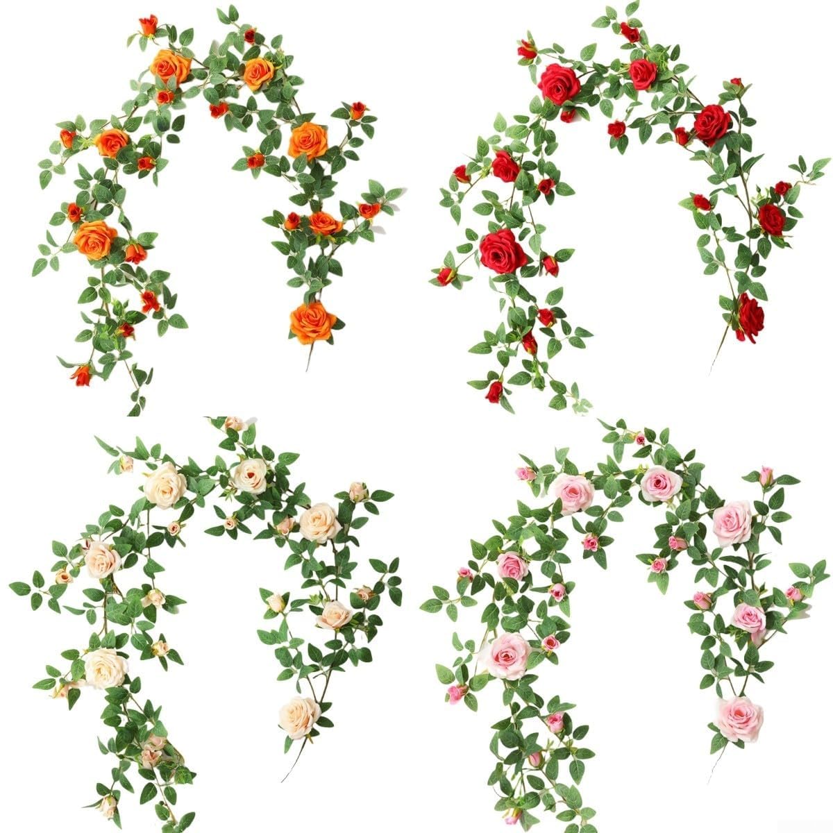 Künstliche Rosen- und Pfingstrosengirlande aus Seide (Rot)