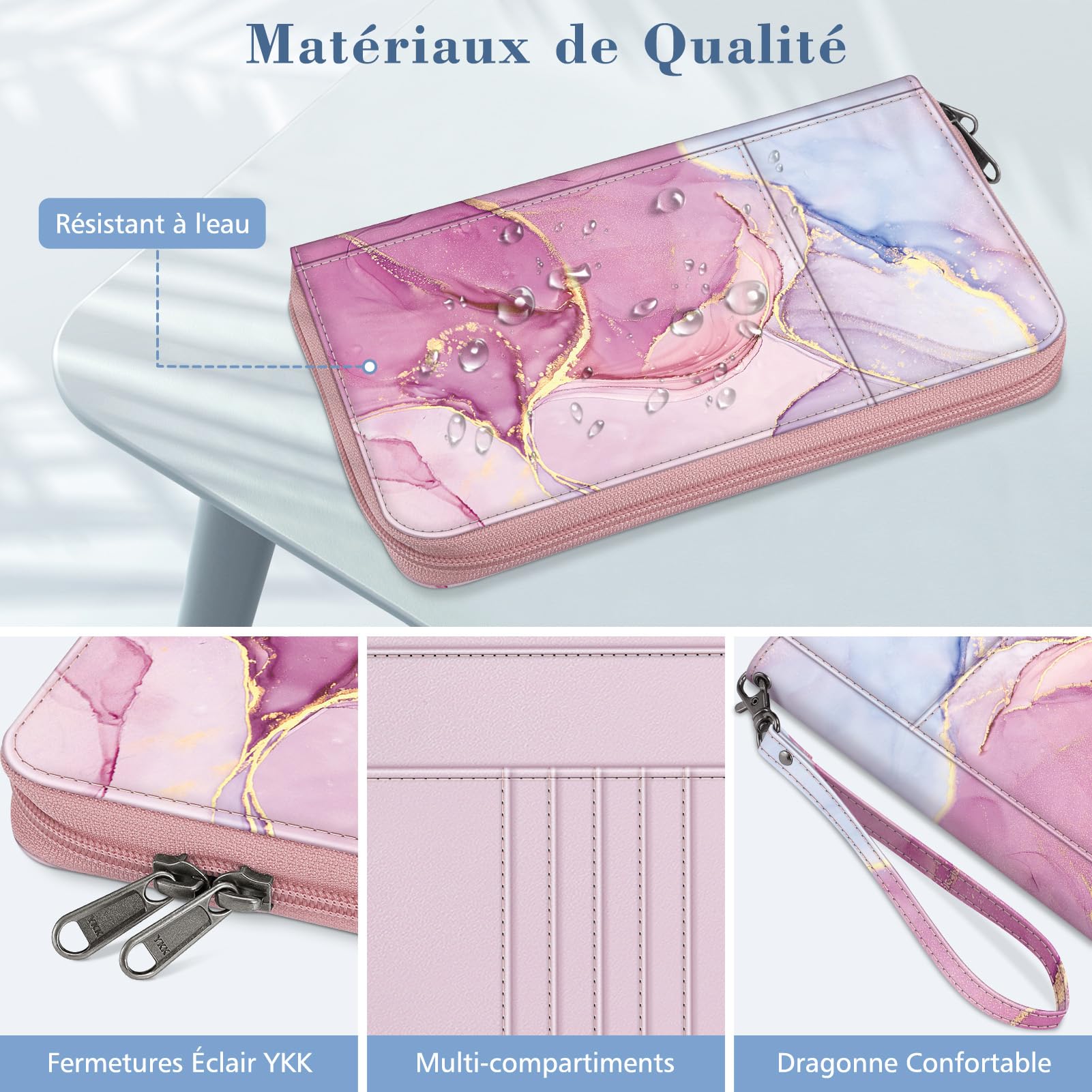 Porte-Monnaie Double Cadre avec Fermeture Éclair Poche Neuf Beige