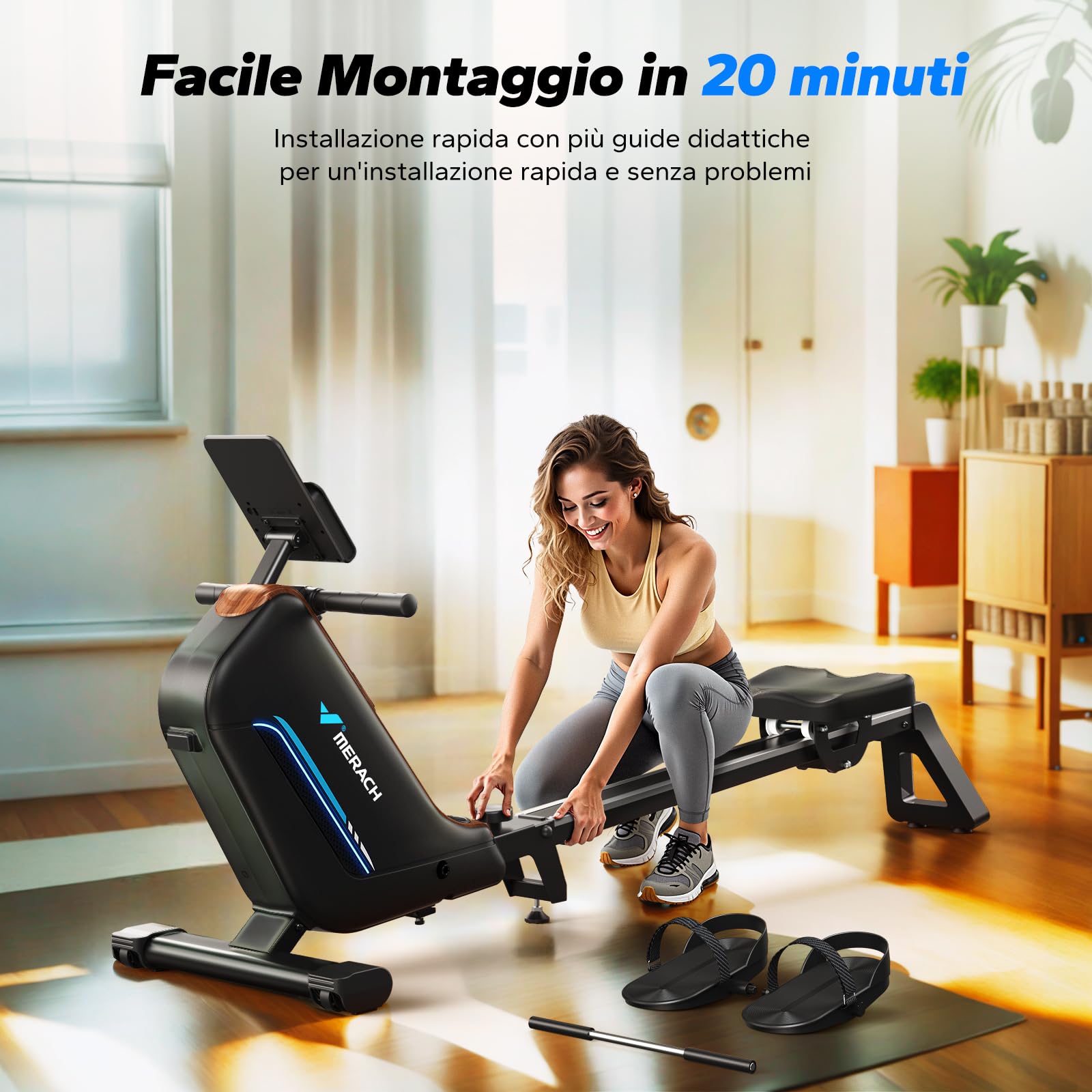 MERACH Vogatore pieghevole per casa con luce LED, regolazione intelligente resistenza 16 livelli, potente elettromagnete, guide 130 cm