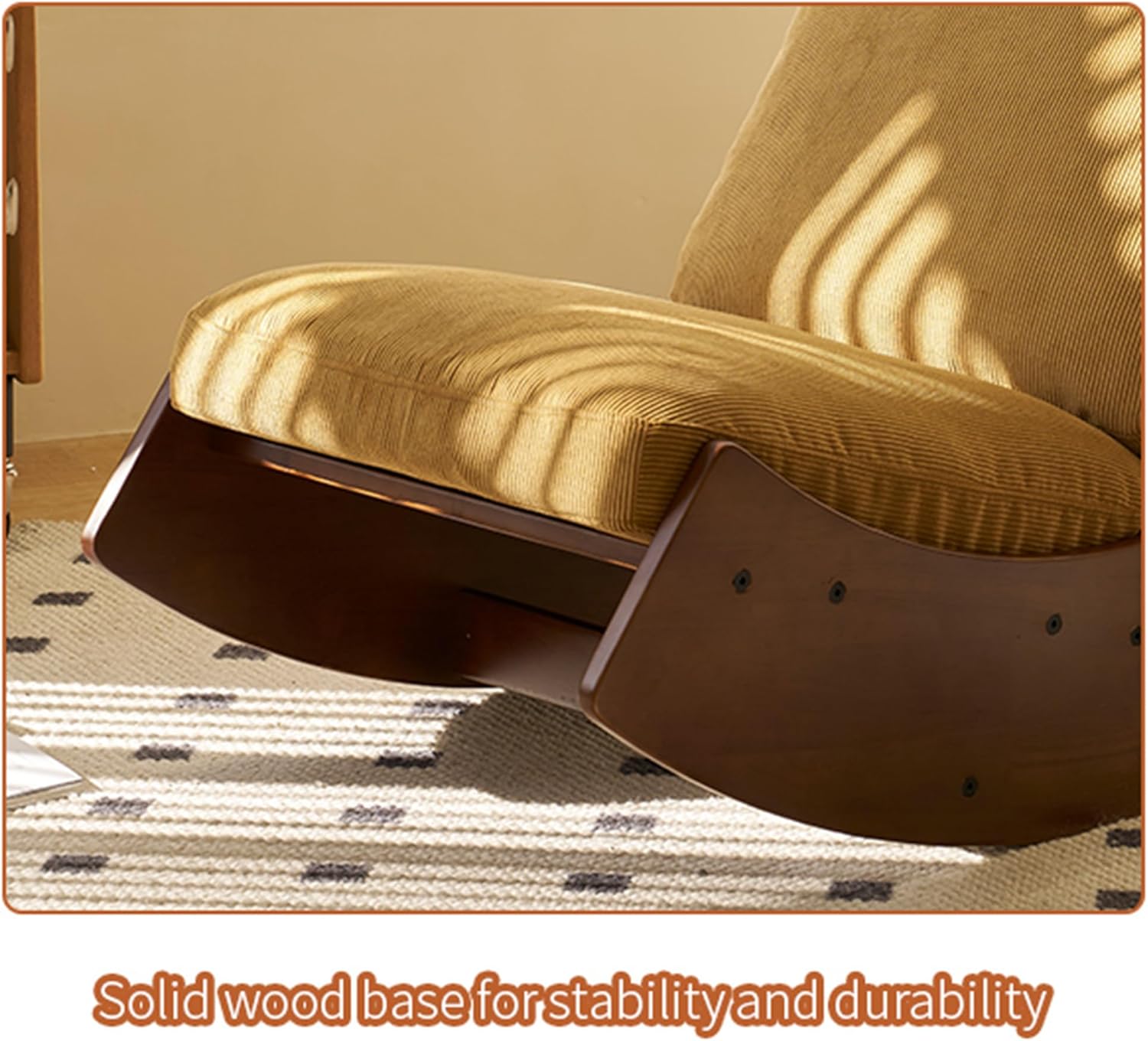 Glider Rocking Chair with Solid Wood Frame, Corduroy Upholstery Glider Chair, Accent Reading Chair for for Bedroom, Living Room, Nursery (Orange)