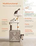 Feandrea Arbre de chat avec boîte à litière, 2-in-1 Tour Cat moderne pour les chats intérieurs, Condo Cat de 52.8-Inch avec auto-groomère, poteaux de scratching, Coussins lavables, Greige UPCT115G01