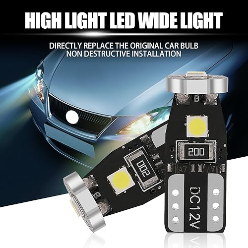 Miniatura 3 de 10 luces LED T10 para placa de matrícula de lectura, 0.315 in x 0.945 in 3030 3SMD 200LM 6500K luz trasera, universal de 2 W de baja potencia,