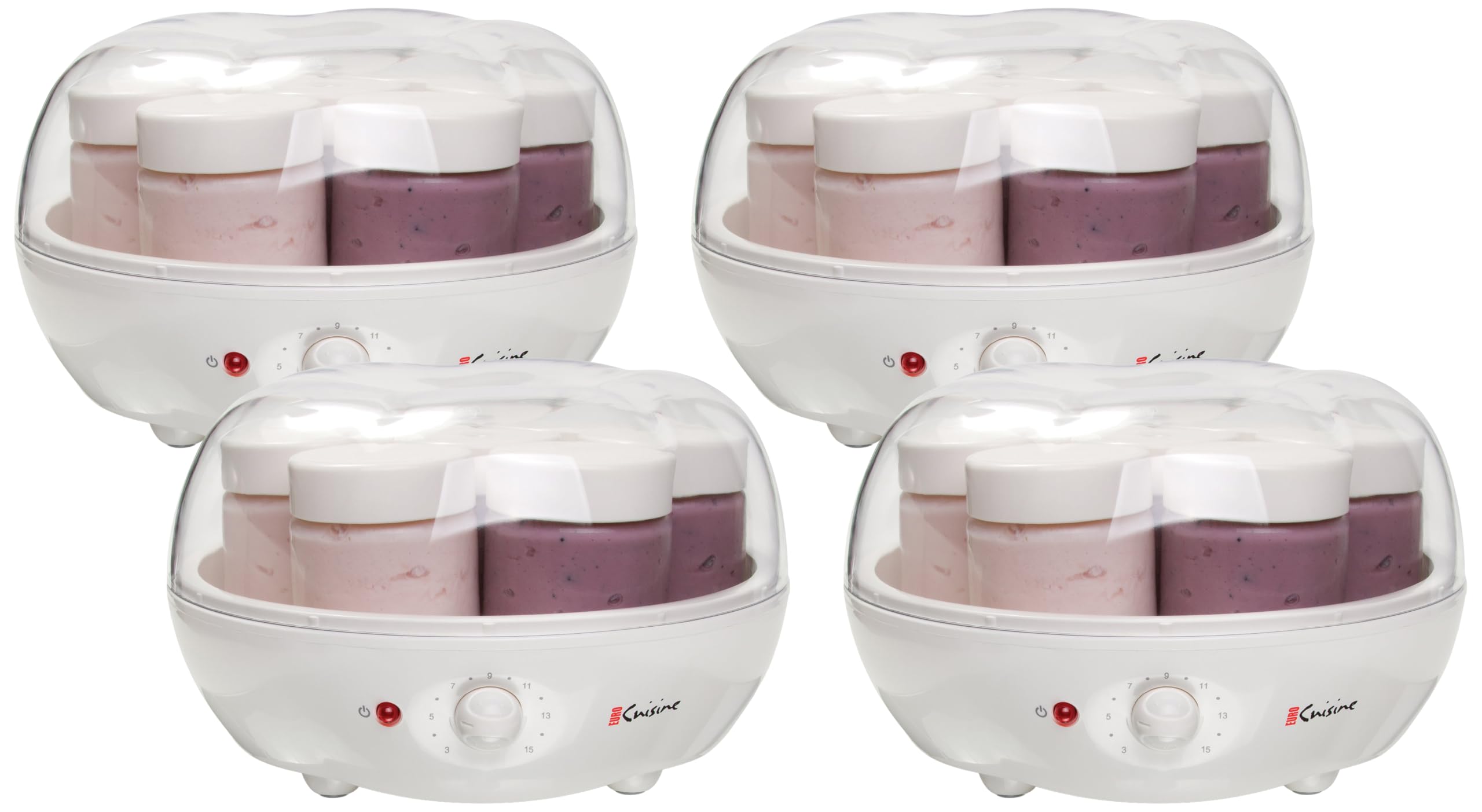Euro Cuisine YM100 Automatic Yogurt Maker with 7-6oz Glass Jars &amp; 15 Hour Timer, Electric Yogurt Maker with Auto Shut Off, Promote Gut Health (Pack of 4)