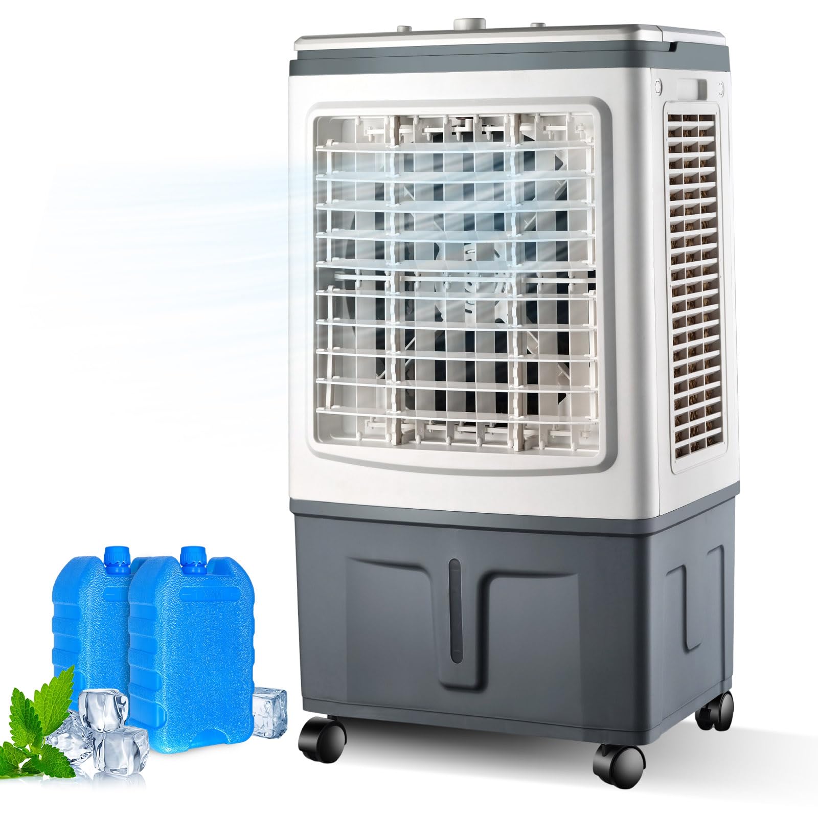 30L Powerful Air Cooler, 4-in-1 Large Humidifier Fan Mechanical, 2 Ice Boxes, Heavy Duty Airflow for Garage