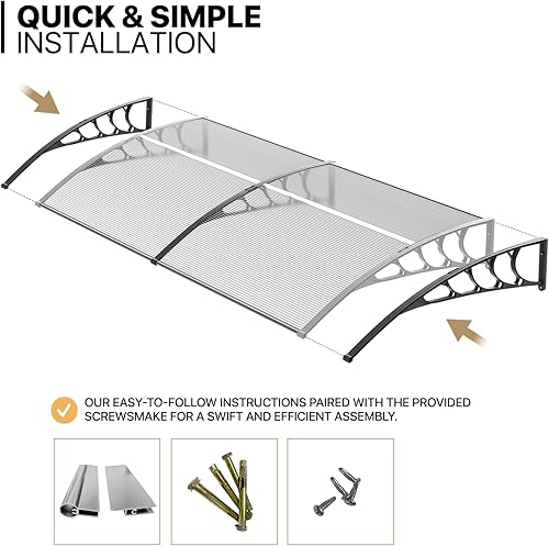 Miniatura 9 de MoNiBloom Toldo para puerta de patio, 79 x 35 pulgadas, cubierta de policarbonato para puerta delantera, toldo para patio al aire libre, protección