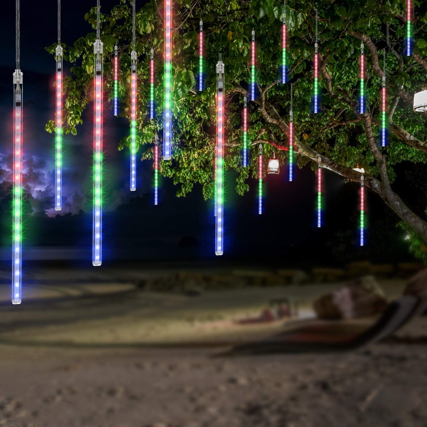 OMGAI 50CM 12 Tubes 576 LED Meteor Shower Rain Lights - Waterproof Drop Icicle Snow Falling Raindrop Cascading Lights for Garden Wedding Party Christmas Shine Multicolor