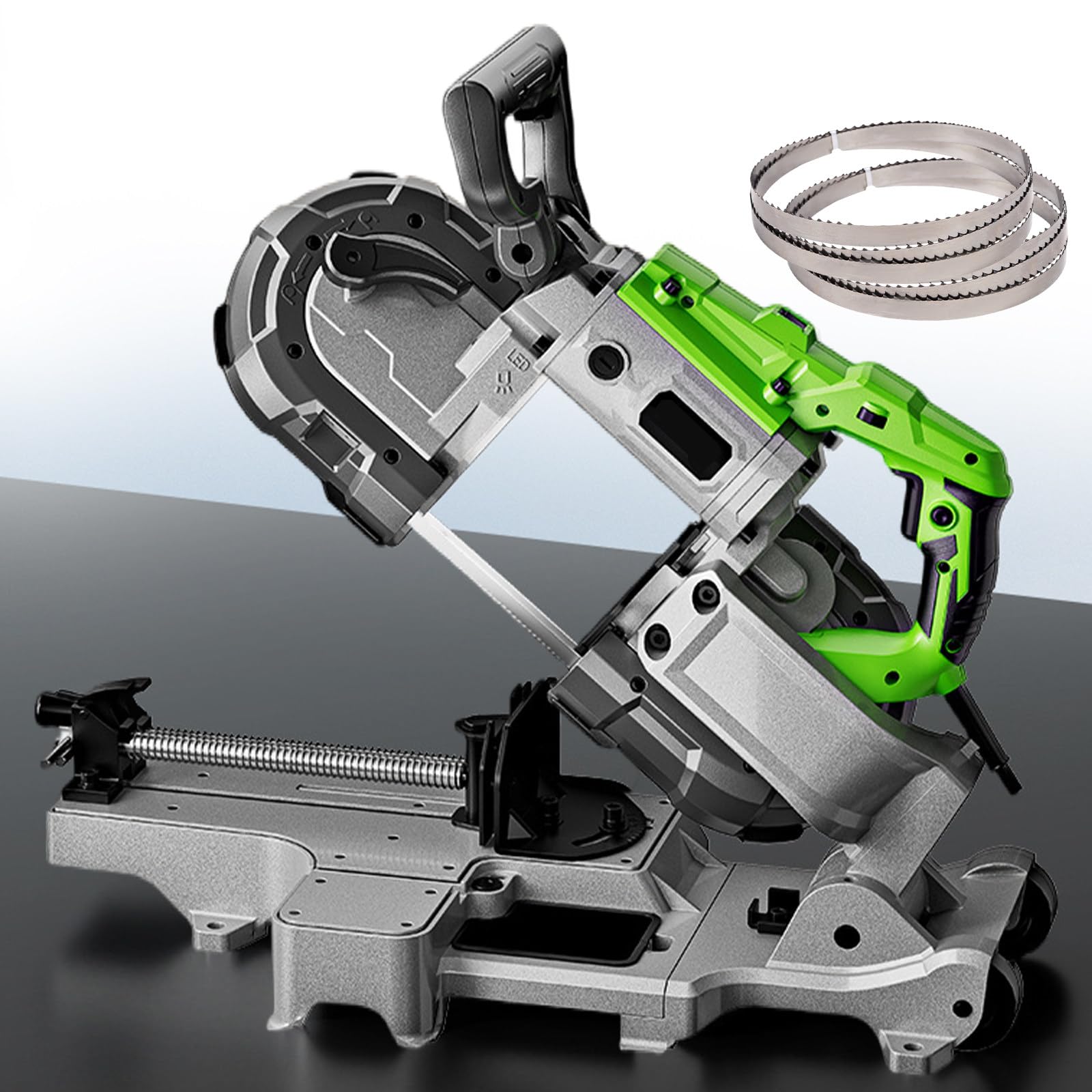 Sierra De Cinta Portátil De 1100 W, Base Extraíble con Ruedas, con Cable, Interruptor Doble, 6 Velocidades Ajustables, Corte Profundo De 12 Cm, Luz LED Integrada