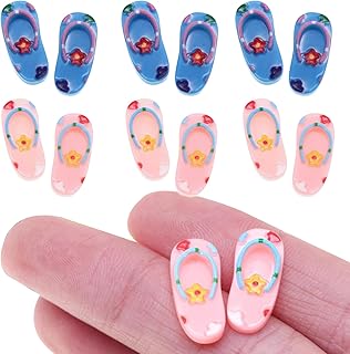 Huraoerrrr 6 Pairs 1/12 Scale Resin Beach Flip Flops 0.8x0.4\" Dollhouse Miniatures Decoration Accessories