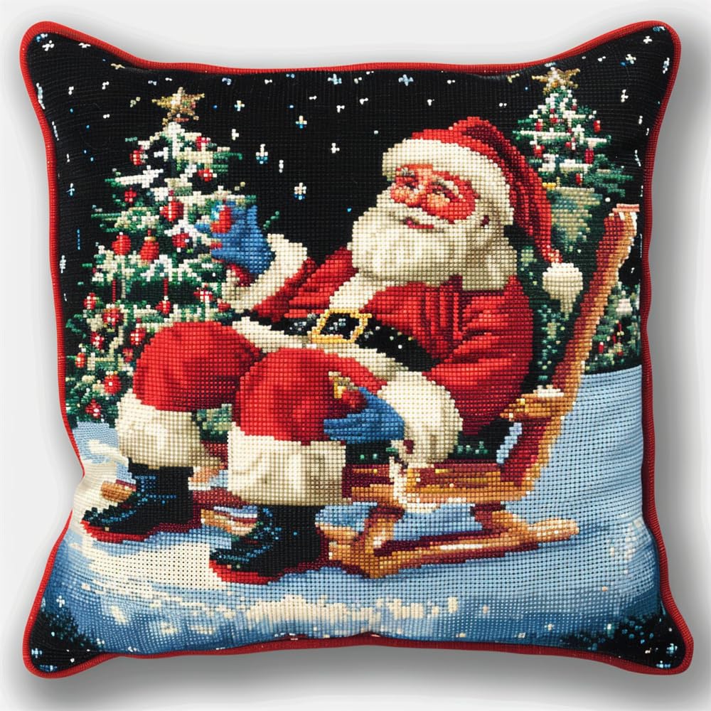 Kitphoenix Cushion Back Kit With Zipper - Father Xmas For Any 17.7X17.7 Inch (45X45cm) Cushion- Cross Stitch Creations - Embroidery - Embroidery Kit For Adults