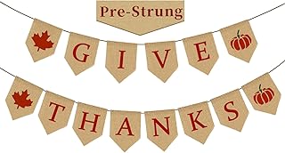 Thanksgiving Decorations, Burlap Give Thanks Banner, Pre-strung Thanksgiving Banner Burlap Fall Decorations for Home Office Thanksgiving Door Decorations Wall Decor Party Supplies Autumn Fall Decor