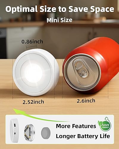 Miniatura 2 de EZVALO - Paquete 6 luces LED de disco, adhesivas, recargables, inalámbricas, clóset, 3 colores temperatura, debajo gabinetes, 2.5 pulgadas,