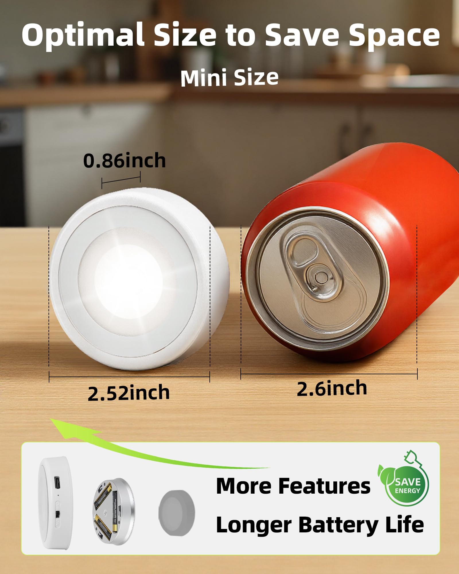 EZVALO LED Puck Lights, Rechargeable Battery Touch Light, 2.5in Mini Tap Lights, Wireless Closet Light, Under Cabinet Lighting, 3 Color Temps, Sitck On Lights for Kitchen,Closet,Pantry,Shelves(2 Pack)