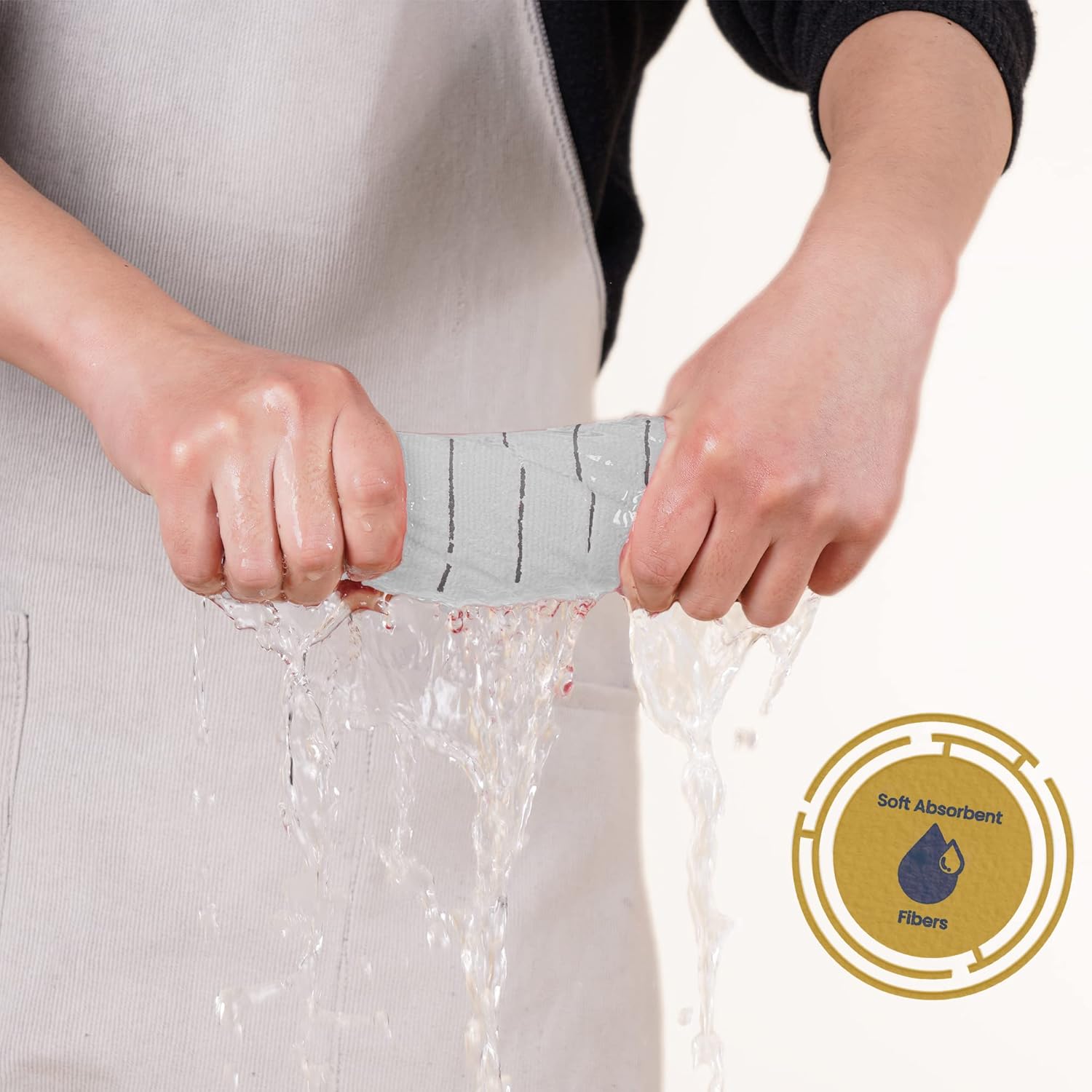 Microfiber Kitchen Towels - [18 Pack], 18" x 26" Microfiber Cleaning Cloth - Soft, Absorbent & Durable Dish Towels for Washing Dishes – Grey and White Microfiber Towel & Cleaning Rags (White, 18)