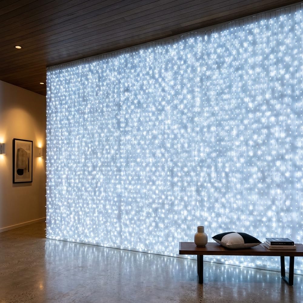 LightsGo Wodoodporne światło siatkowe, 320 diod LED, zimna biel, 3 m x 2 m, łańcuch świetlny, dekoracja do wnętrz/na zewnątrz, Boże Narodzenie, wesele, przyjęcie (zimna biel)