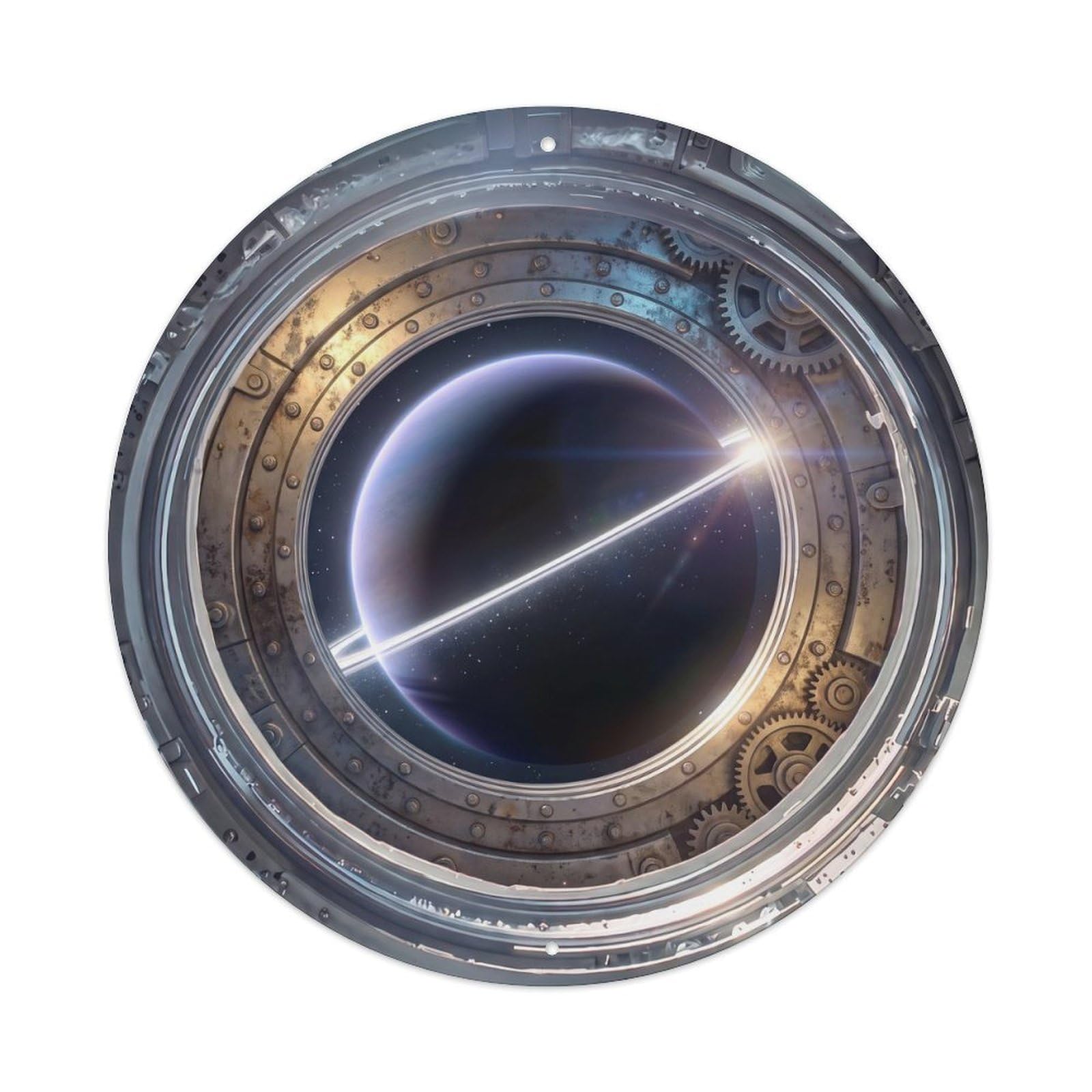 Ringed Planet Edge View from Space Station Metal Tin Sign