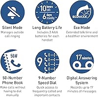 Vista 6 de Panasonic Teléfono inalámbrico con contestador automático DECT 6.0 expandible, bloqueo de llamadas e identificación de llamadas - 2 teléfonos