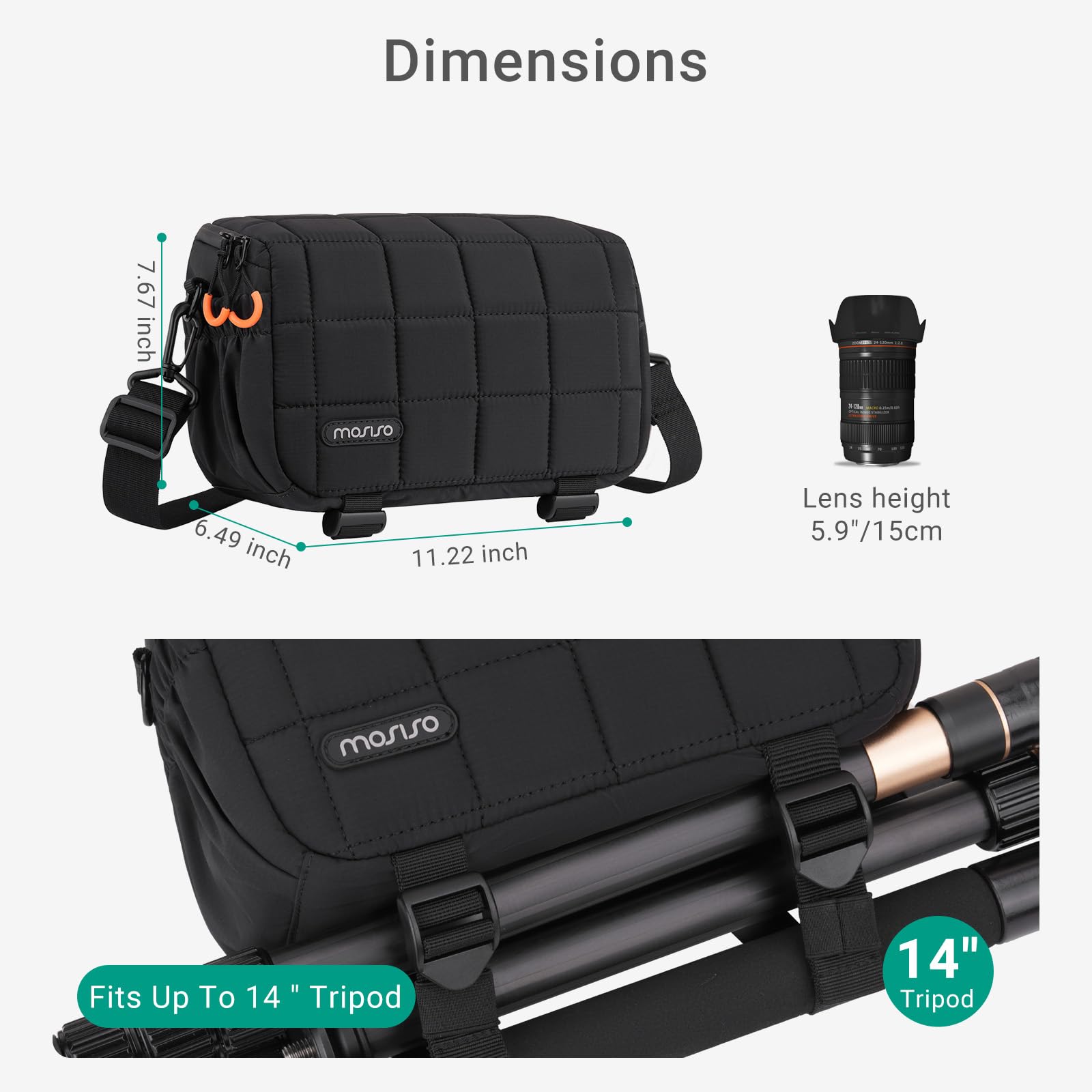 MOSISO Sling Photo Bag, wodoodporna torba na ramię do lustrzanek cyfrowych/lustrzanek lustrzankowych / lustrzanek lustrzankowych, odporna na wstrząsy z uchwytem na statyw i osłoną przeciwdeszczową