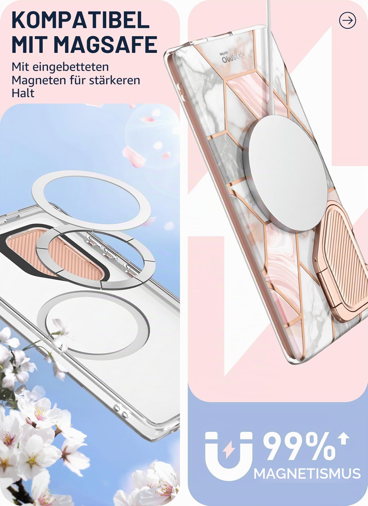 i-Blason Cosmo Schutzhülle für Samsung Galaxy S24 Ultra mit Kamera-Abdeckung, Ständer, [unterstützt MagSafe], stilvolle 360-Grad-Vollschutzhülle mit Displayschutzfolie und Ständer, magnetische
