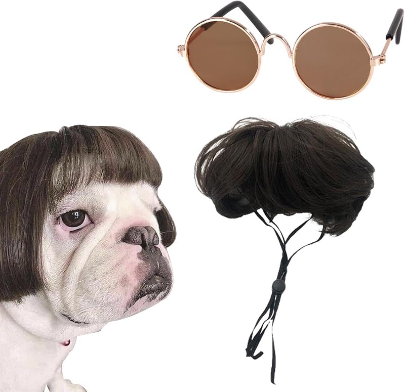 1 x Pet Wig and 1 x Glasses for Pets, Pet Supplies, Pet Accessories, Pet Party Costumes