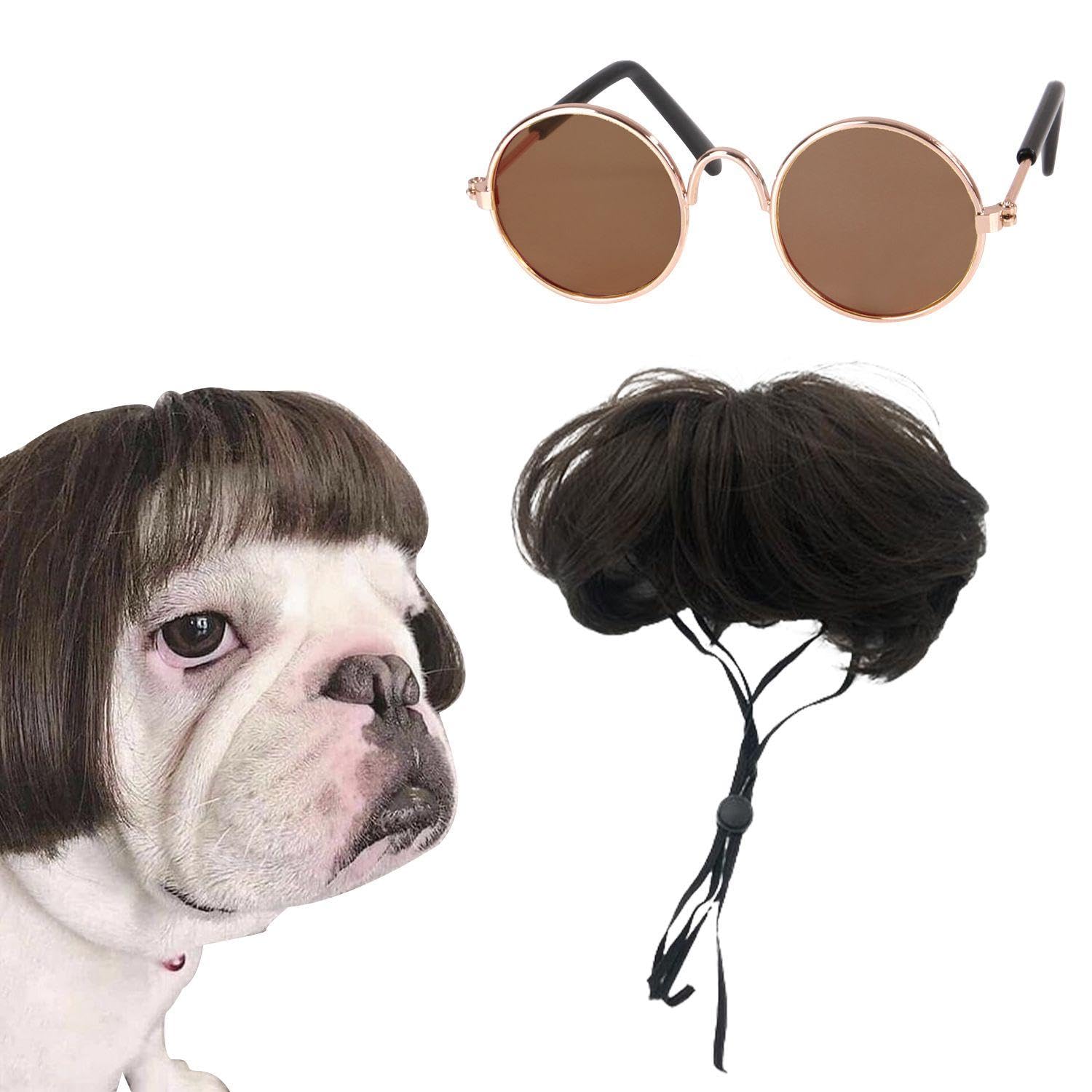 1 x Pet Wig and 1 x Glasses for Pets, Pet Supplies, Pet Accessories, Pet Party Costumes