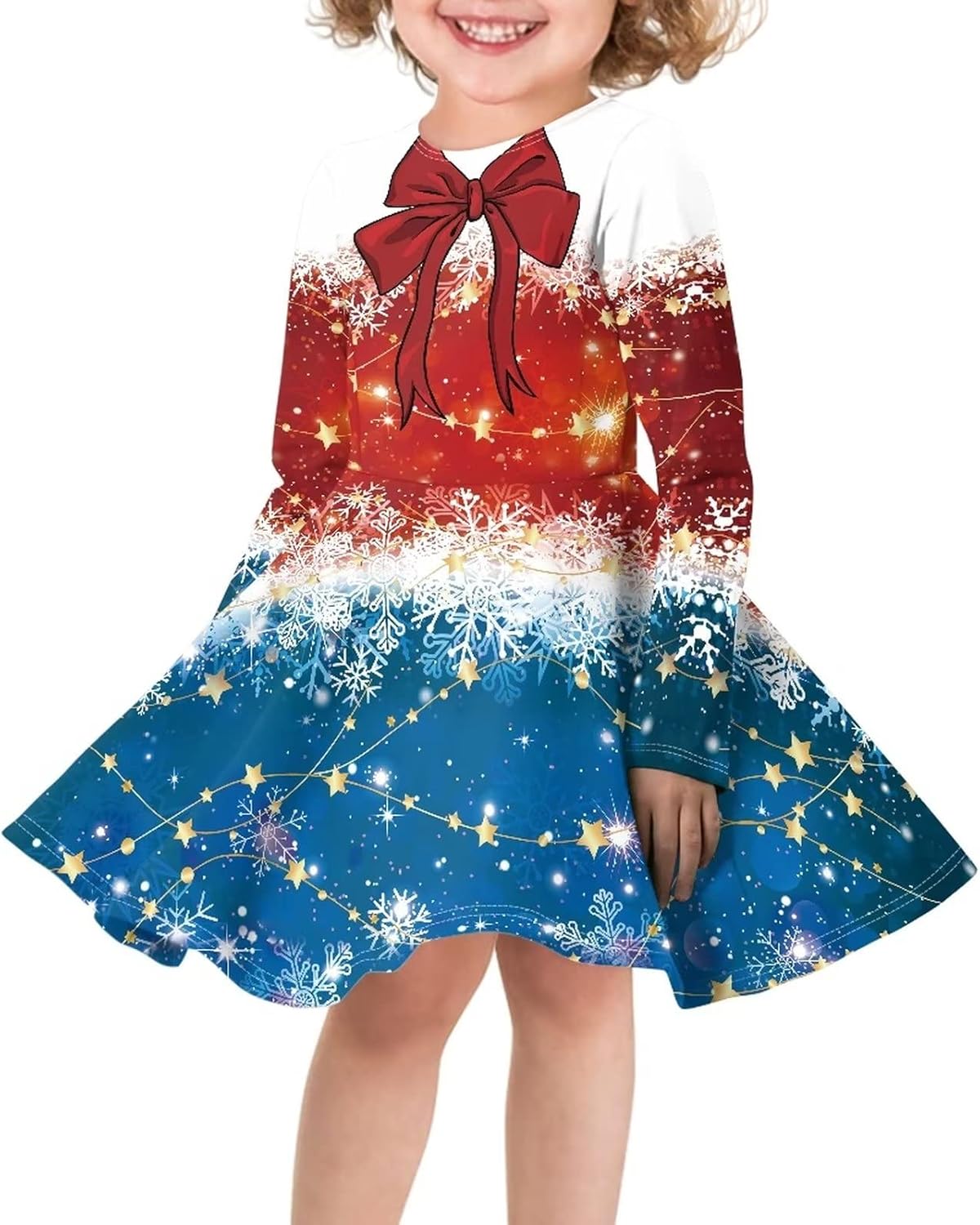 Girls Long Sleeve Dress A line Twirly Skater Casual Dress 2-14 Years Old