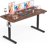 Bureau, Bureau électrique réglable en hauteur, 55 x 24 Inches Siège Bureau de bureau à domicile avec planche à encoches, Rustic Brown Top & Cadre noir