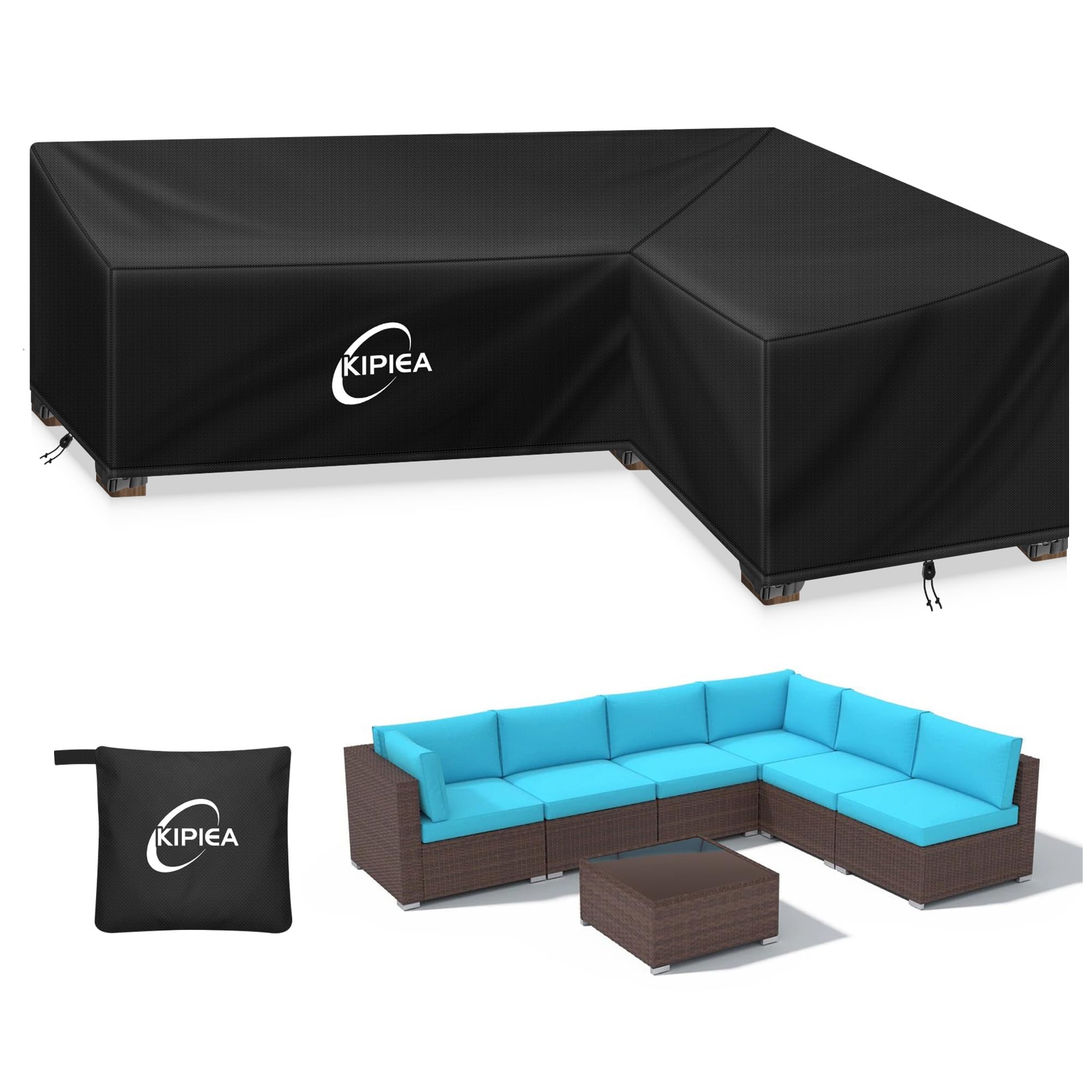 Kipiea L-Shape Patio Furniture Covers Waterproof, 500D Heavy Duty Outdoor Sectional Cover Windproof, Outdoor Couch Cover Anti-UV, No Tears &amp; No Fading (Right Facing, 78" x 58" L x 33.5" D x 31" H)