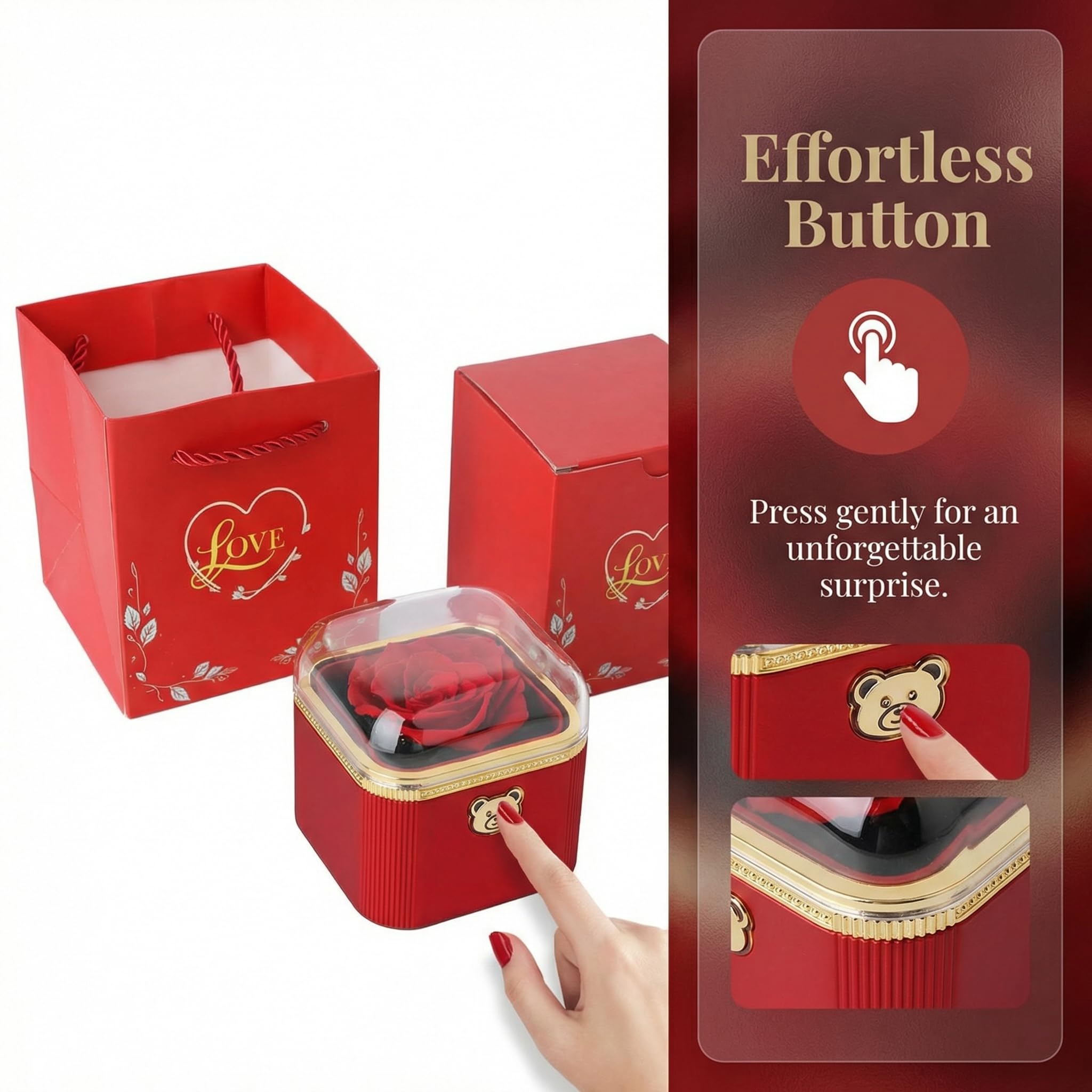 XRWilma Caja de regalo de rosa sorpresa con mecanismo desplegable: junto con nuestras joyas en la tienda, perfecta para joyas, día de la madre, día de San Valentín y regalos de vacaciones para madres