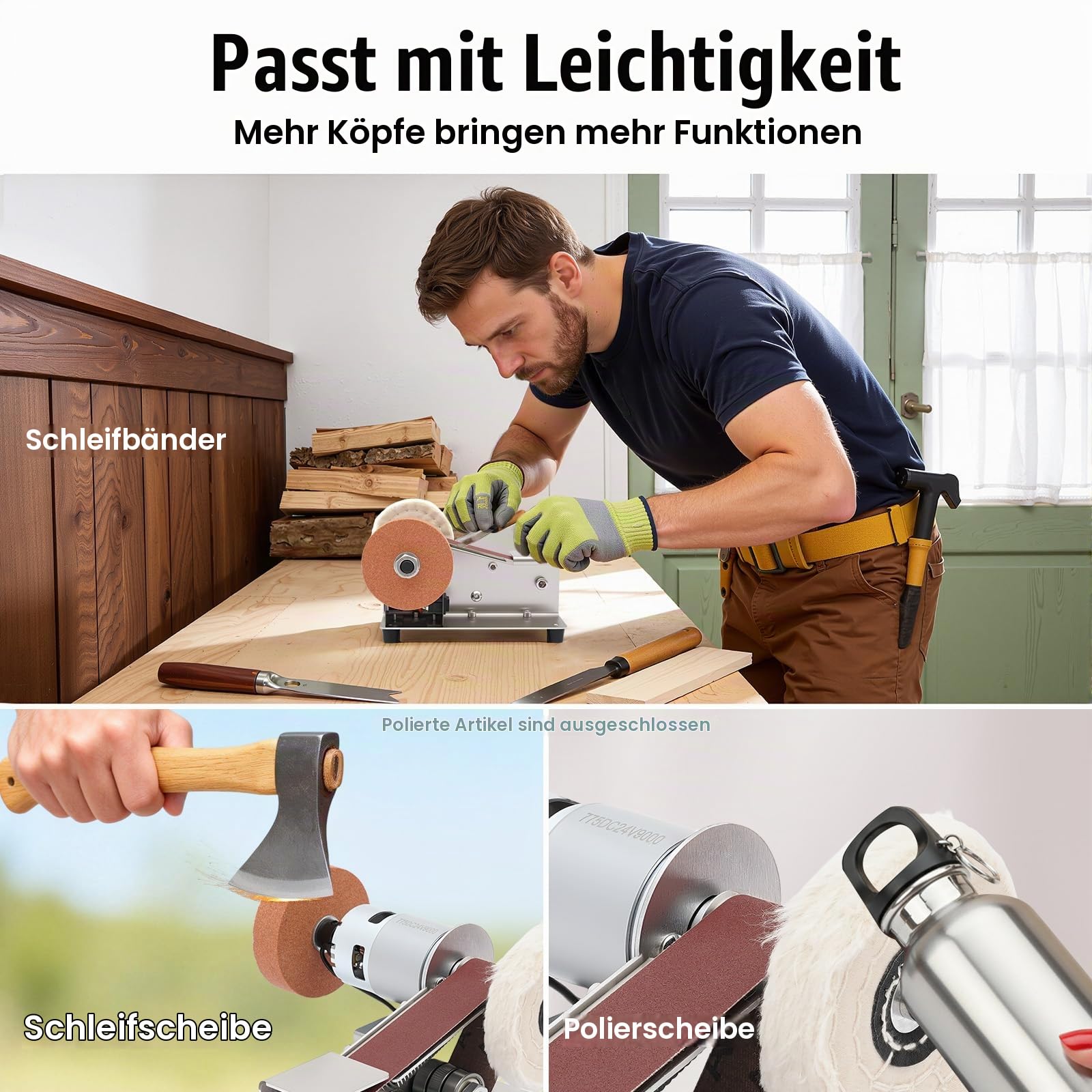 7 Einstellbare Geschwindigkeiten, Bandschleifer Stationaer, 45 Grad