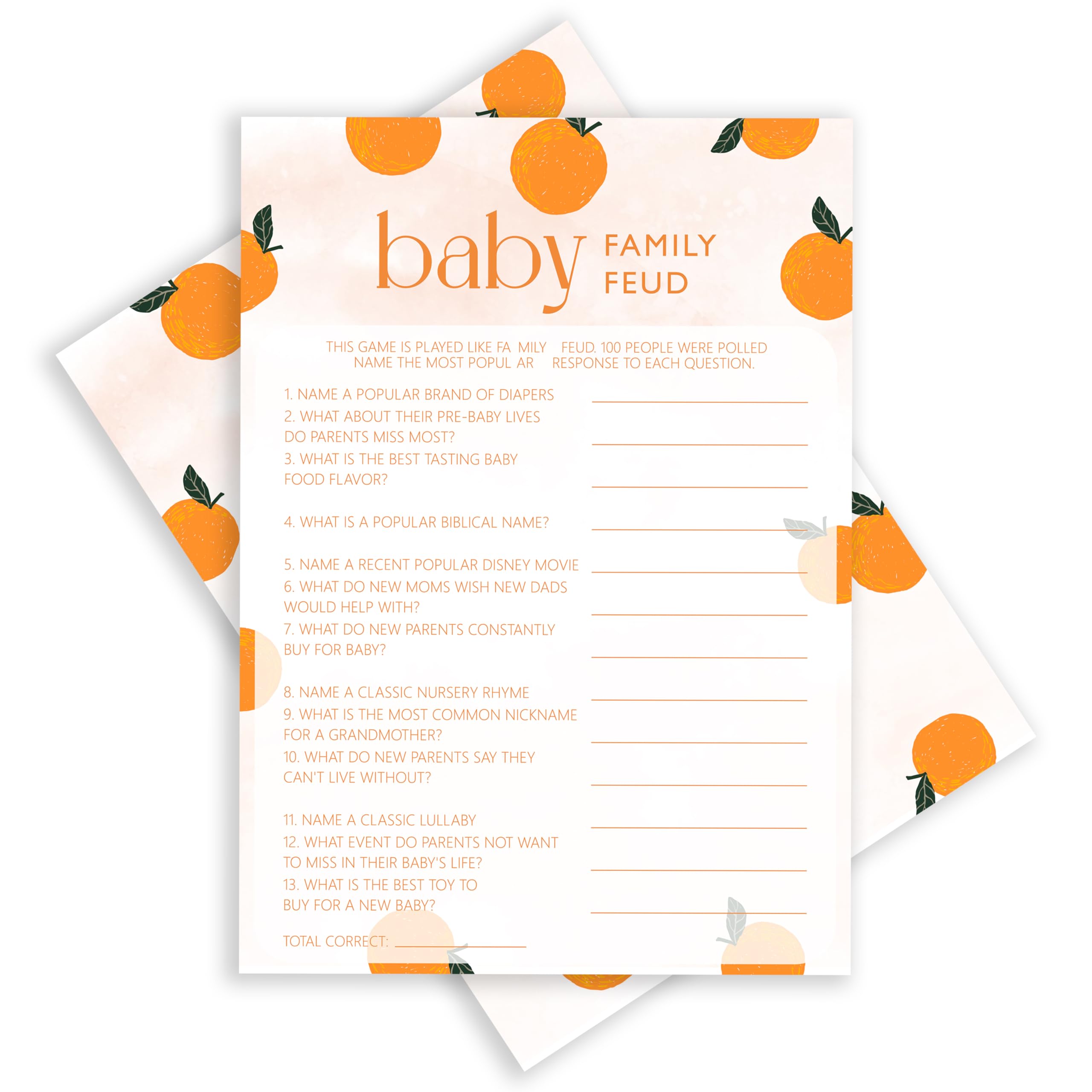 ISOVF Orange Theme Baby Shower Games- Baby Gender Reveal Party Games - A Little Cutie is on The Way Gender Neutral Party and Supplies-(K06)