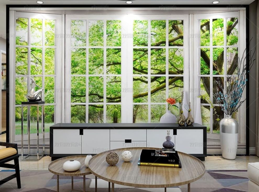 Papier Peint Intissé pour Agrandir une Pièce Sombre - Poster Géant Mural Fenêtre 3D - 2