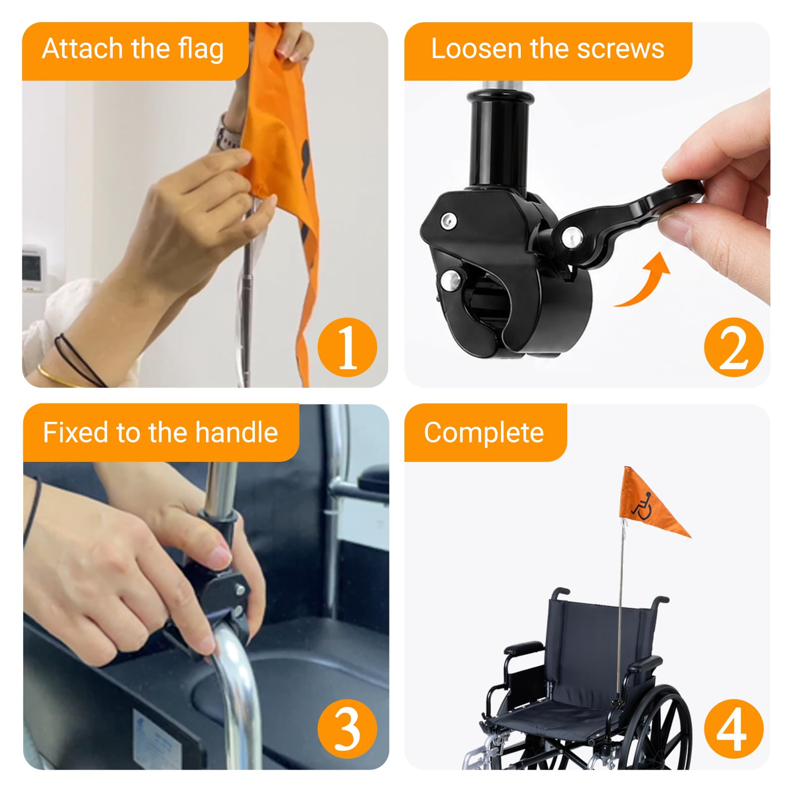 Bandiera per sedie a rotelle per anziani e accessori di sicurezza per scooter e deambulatori, lunghezza 1,2 m, pieghevole