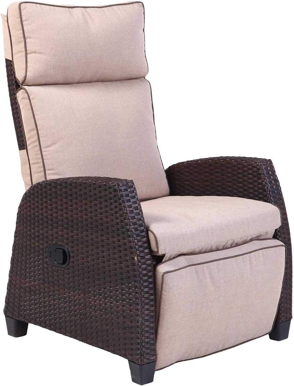Grand Patio Indoor & Outdoor Recliner with All-Weather Wicker, Beige Cushion and Integrated Side Table, Mocha Brown : Patio, Lawn & Garden