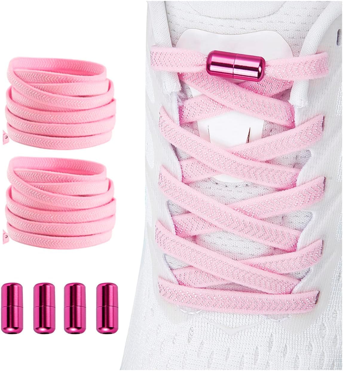 Shecret Elastische Schnürsenkel mit Metallkapsel, 2 Paar Einstellbare Schnürsenkel Ohne Binden, Schnellschnürsystem Schnürsenkel-Set für Läufer, Kinder und ältere Menschen