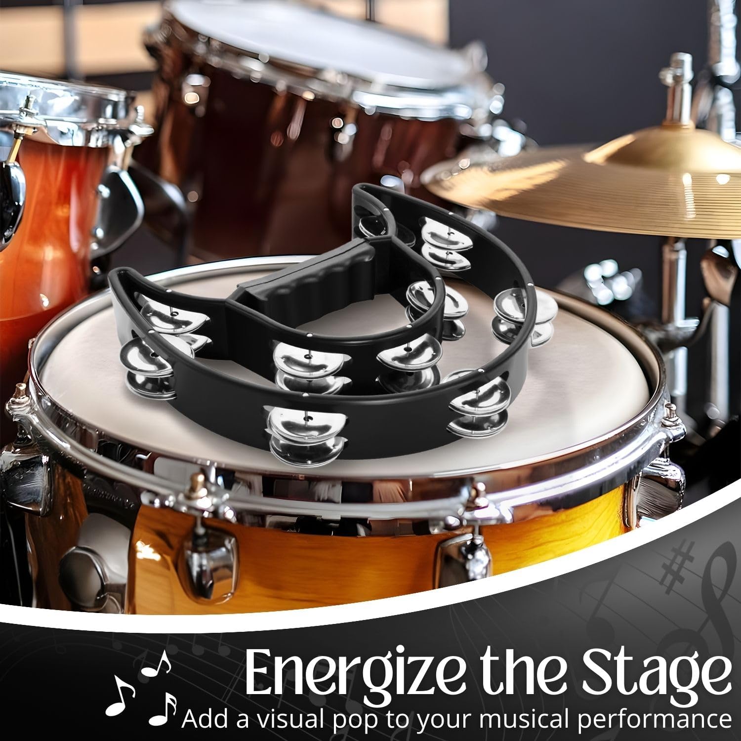 Flexzion Tamboerijn metalen halve maan muziekinstrumenten dubbele rij metalen jingles handheld instrumenten percussie met ergonomische handgreep, tamboerijnen voor volwassenen kerk, blauw Flexzion Tamboerijn metalen halve maan muziekinstrumenten dubbele rij metalen jingles handheld instrumenten percussie met ergonomische handgreep, tamboerijnen voor volwassenen kerk, blauw