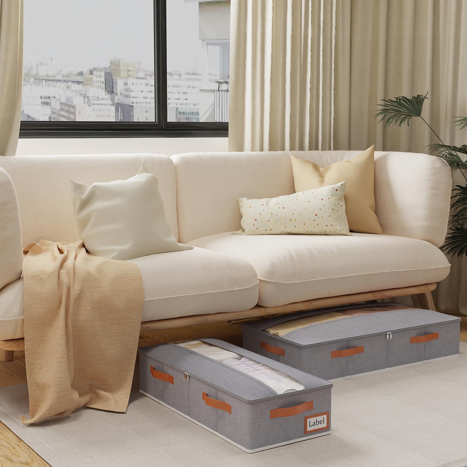 Yawinhe 48L Bolsas para Guardar Ropa Bajo la Cama,Gris,3 Piezas | Bolsa de Almacenamiento Debajo de la Cama,Caja de Almacenaje con Ventanas y Ranuras para Tarjetas Transparentes