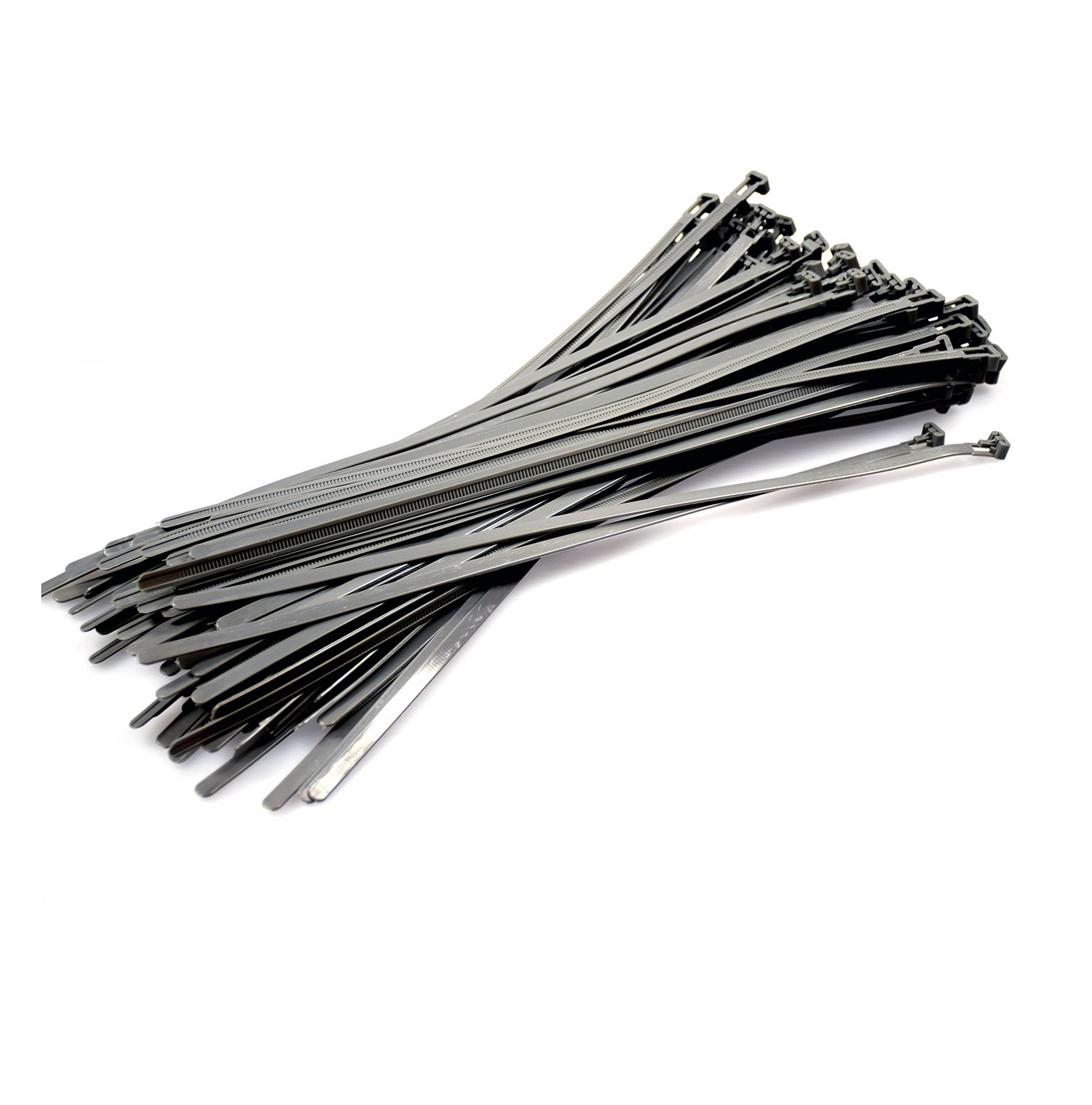 Silver Releasable Cable Ties 7.6mmx370mm, 10 Pieces