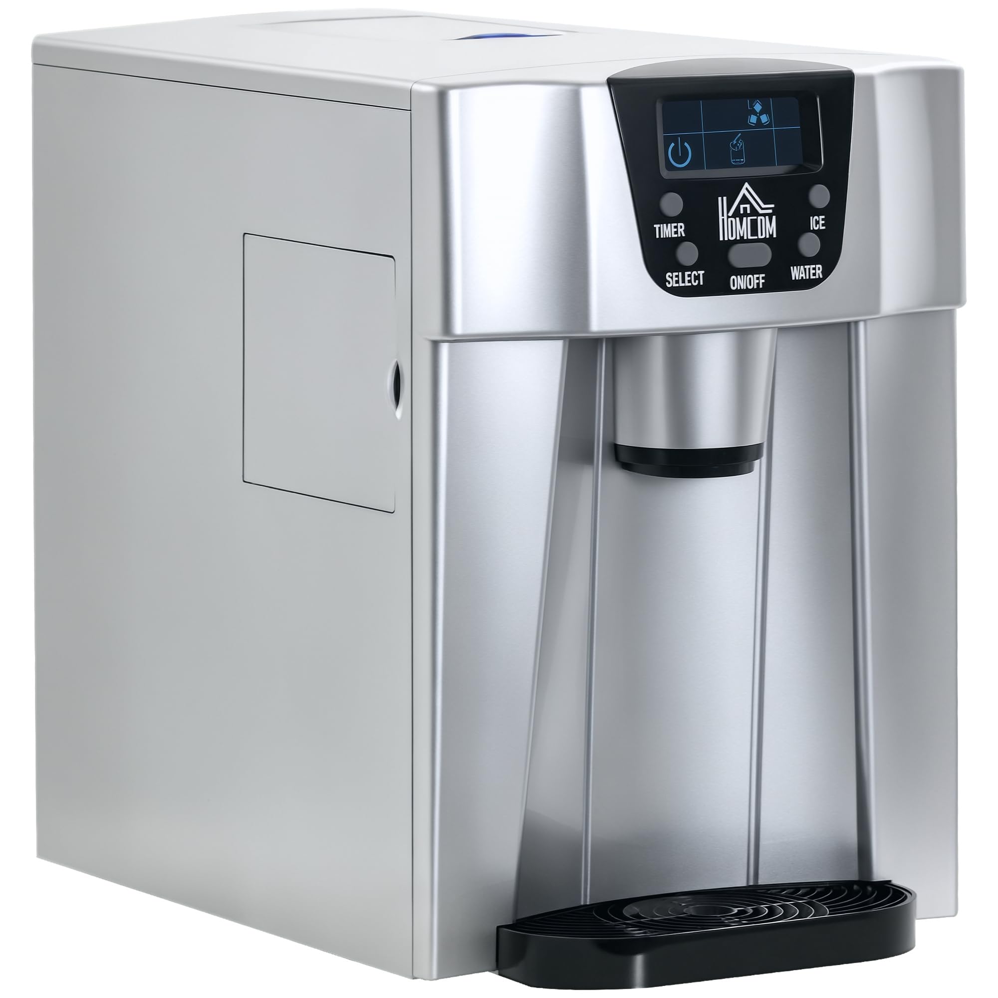 HOMCOM Macchina per cubetti di ghiaccio, 9 cubi, pronta in 6-10 minuti, 12 KG/24 H, stazione d'acqua con serbatoio d'acqua da 3 l, per cucina, ufficio, bar e feste, argento