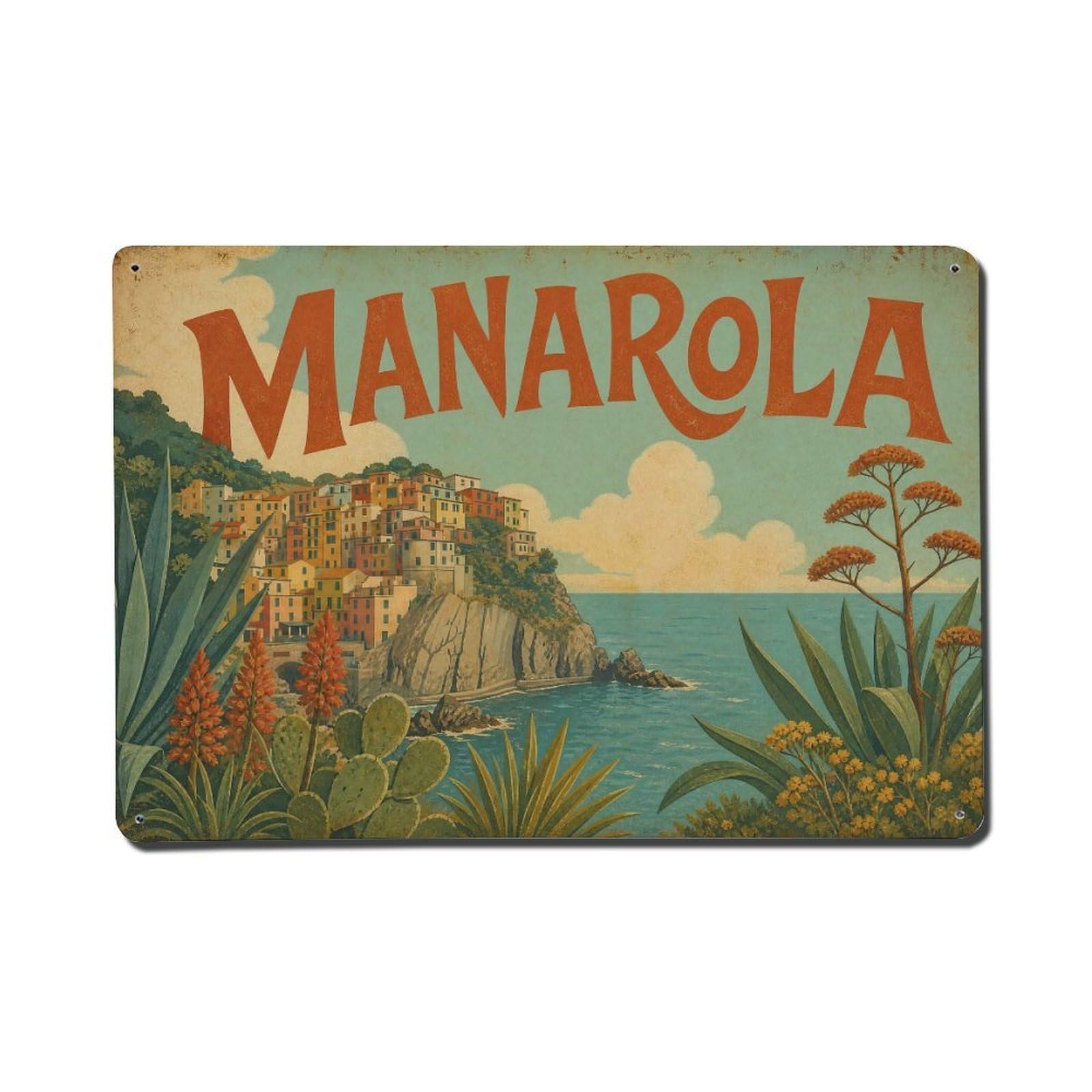 Vintage Travel Manarola Mediterranean Vegetation Flora Metal Tin Sign