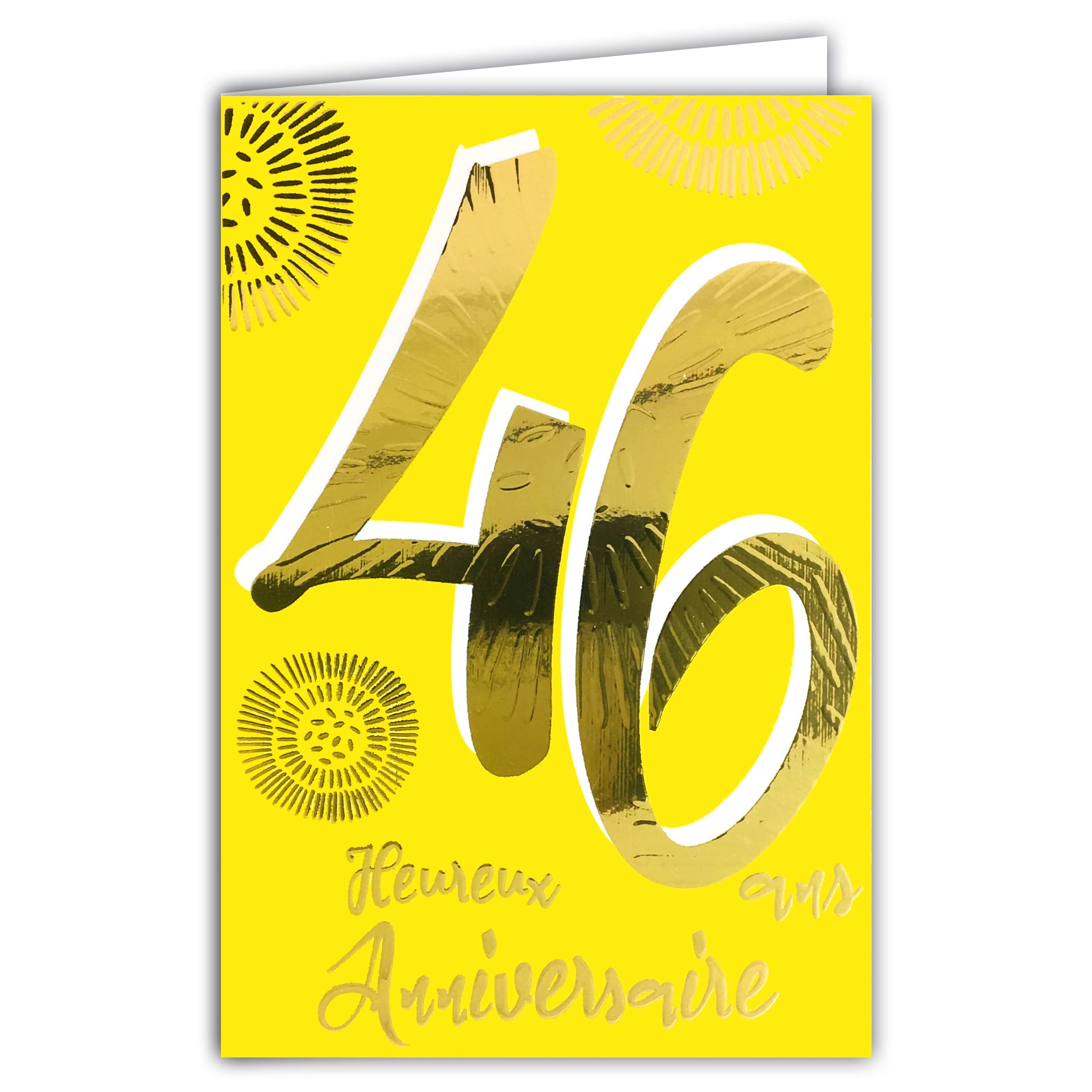 AFIE ColorAges 69-2446 46th Birthday Card in Shiny Gold Textured Embossed for Men and Women - Coloured Text Suitable for Age Inside - Envelope Included - Made in France - ColorAges