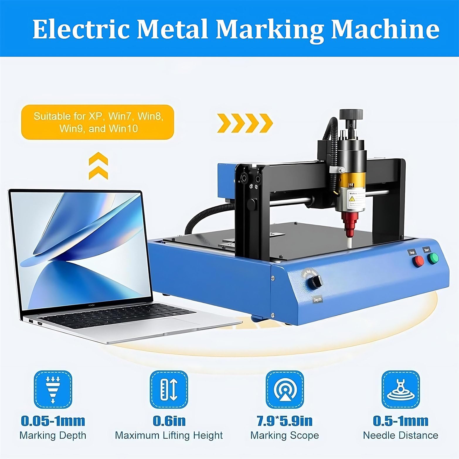 Máquina de grabado de metal, 400 W, grabador de puntos para marcar números y letras en metal, acero, plástico duro, señalización, área de grabado, 300 mm x 200 mm
