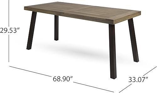 Miniatura 3 de Christopher Knight Home Della - Mesa de comedor de madera de acacia para exteriores con patas de metal, acabado gris / metal rústico