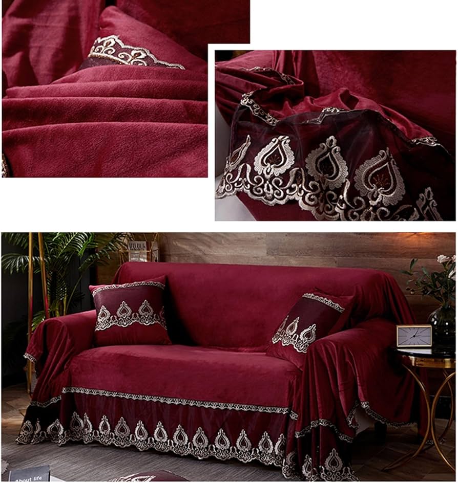 Amazon|ソファカバー ベロア 無地 防汚 ワインレッド 防塵 レースの Amazon|ソファカバー ベロア 無地 防汚 ワインレッド 防塵 レースの