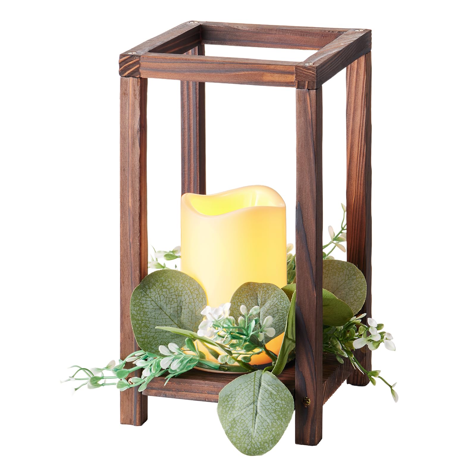 VEVOR Set Centrotavola Lanterna in Legno 12 Pezzi Portacandele Lanterna in Legno Candele LED Senza Fiamma, Ghirlande di Foglie di Eucalipto per Decorazioni da Tavolo Carico 6,08 kg per Matrimoni