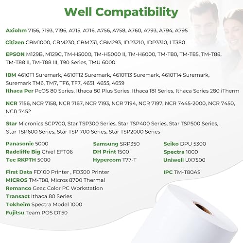 Miniatura 8 de MUNBYN Impresora POS, impresora de recibos USB Ethernet 80MM impresora térmica P047 y papel de recibo térmico de 3 18 pulgadas x 119 pies (20