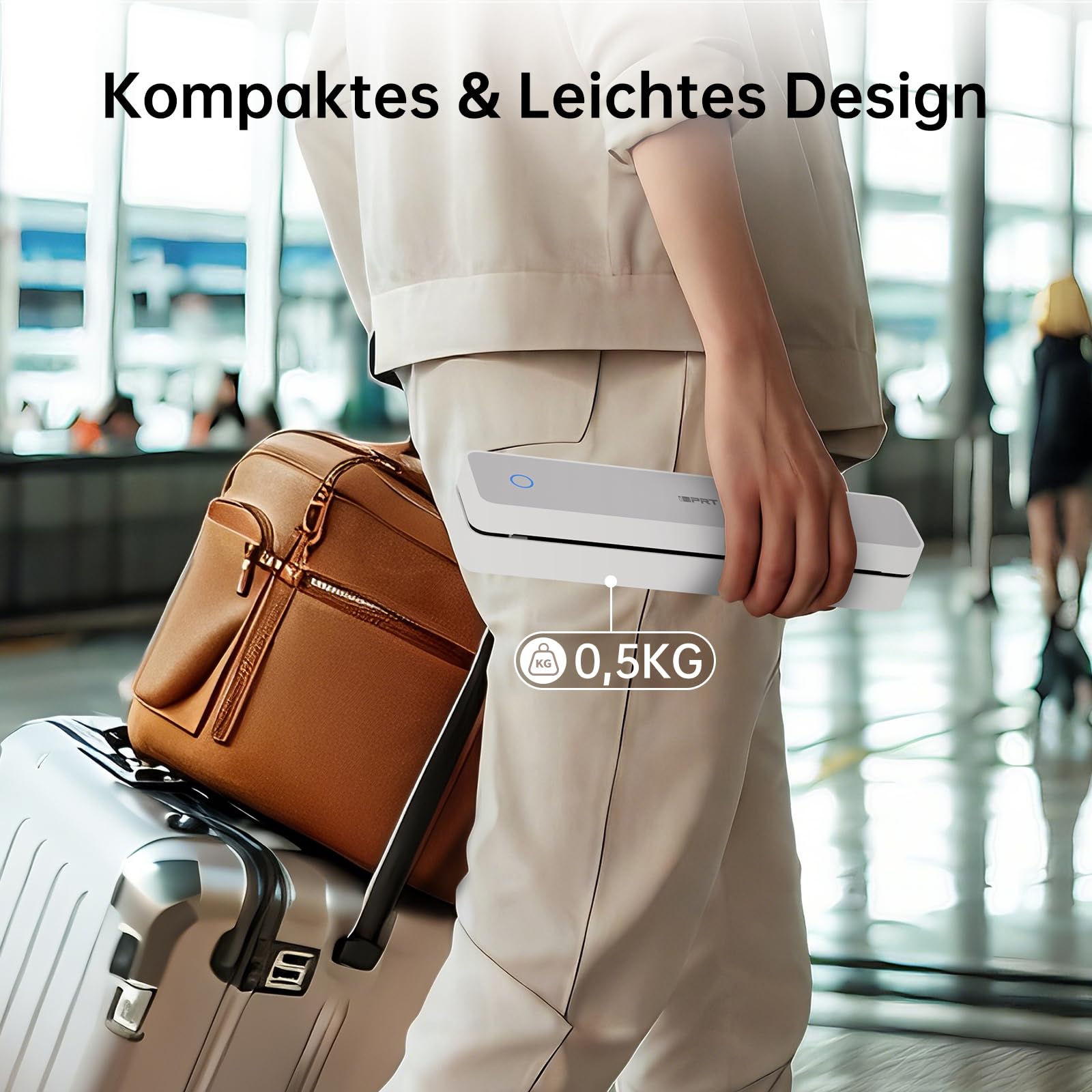iDPRT tragbarer Thermodrucker, 300DPI Tintenloser Bluetooth-Kleine Mobildrucker Drahtlos für Reisen, Büro, Fahrzeuge, Heimgebrauch, Unterstützung A4 Thermopapier Kompatibel mit iOS, Android, PC, Weiß