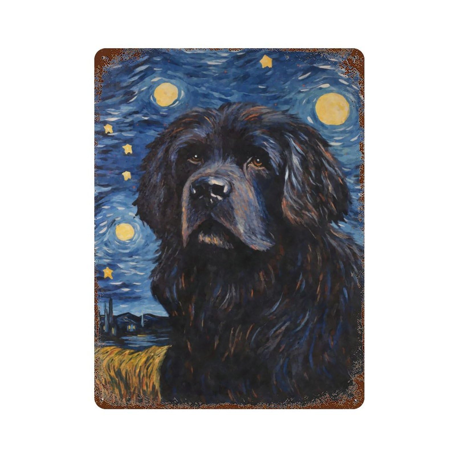 Newfoundland Dog Starry Aged Metal Wall Plaque 15.7"x11.8", Ideal for Garage, Bar And Workshop Decor