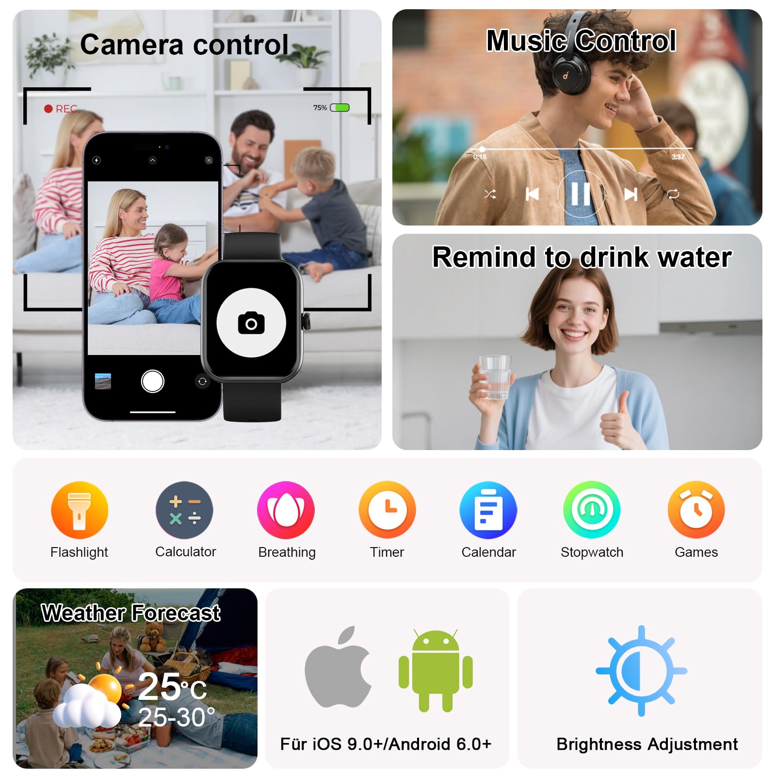 Smartwatch Damen Herren (Anrufe/Alexa), 1.91" HD Fitnessuhr mit Pulsuhr Schlafmonitor Sauerstoff Schrittzähler Uhr, Sportuhr IP68 Wasserdicht Fitness Tracker, 100 Sportmodi Smart Watch für iOS Android