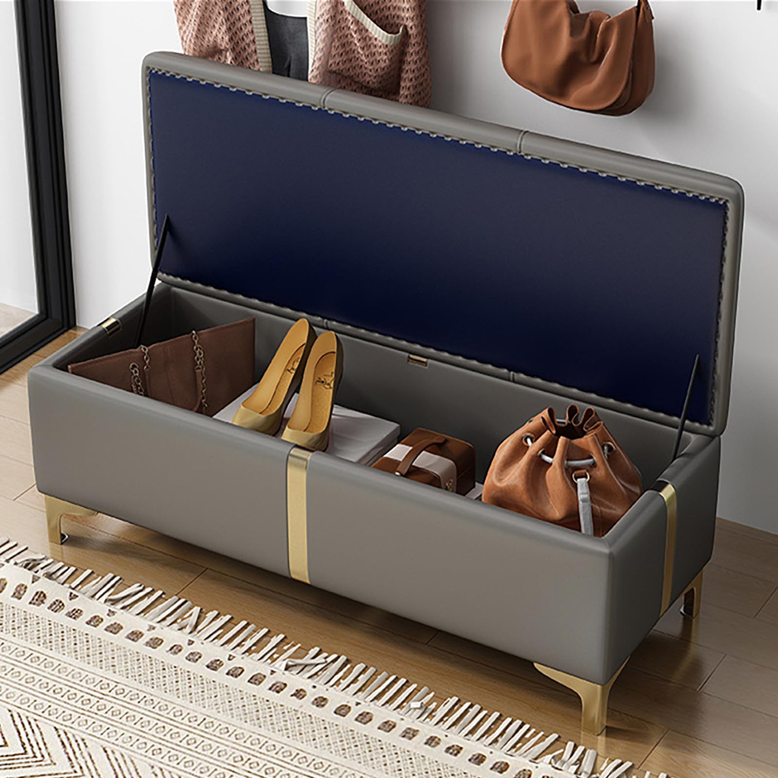 Banco Moderno para Guardar Zapatos con Asiento Acolchado, Taburete para la Entrada con Tapa abatible y Espacio de Almacenamiento. Armario Estable para Zapatos, Ideal para